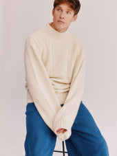 Blue Mogganer Ganjey Heritage British Breed Gansey Sweater - Cheviot Ecru Undyed