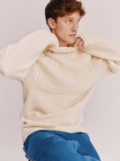 Blue Mogganer Ganjey Heritage British Breed Gansey Sweater - Cheviot Ecru Undyed