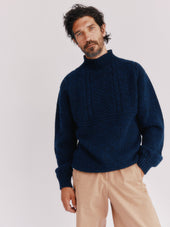 Blue Mogganer Ganjey Heritage British Breed Gansey Sweater - Yew Navy