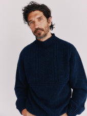 Blue Mogganer Ganjey Heritage British Breed Gansey Sweater - Yew Navy