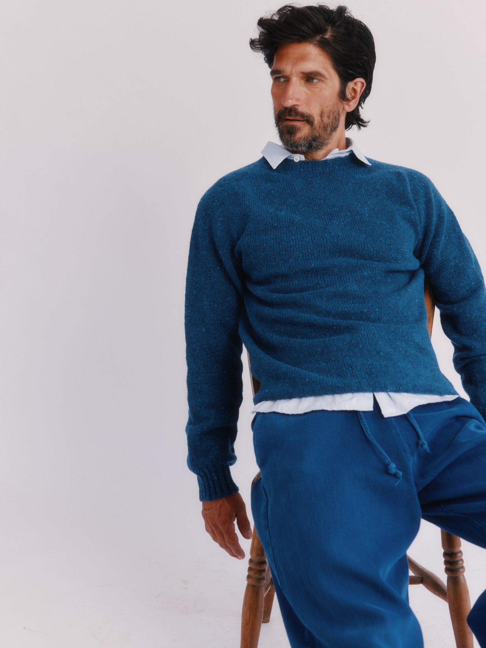 Blue Mogganer Helmsman Glenugie Nep Sweater - Soay Blue