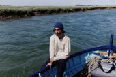 Blue Mogganer Navigator Luxury Merino Alcantara Patched Crew Sweater - Ecru Natural