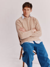 Blue Mogganer North Sea Chunky Seamless Supersoft Shetland Sweater - Oatmilk Beige