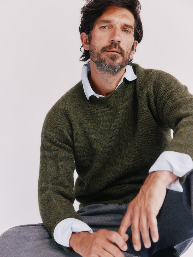 Blue Mogganer North Sea Chunky Seamless Supersoft Shetland Sweater - Pineshadow Green