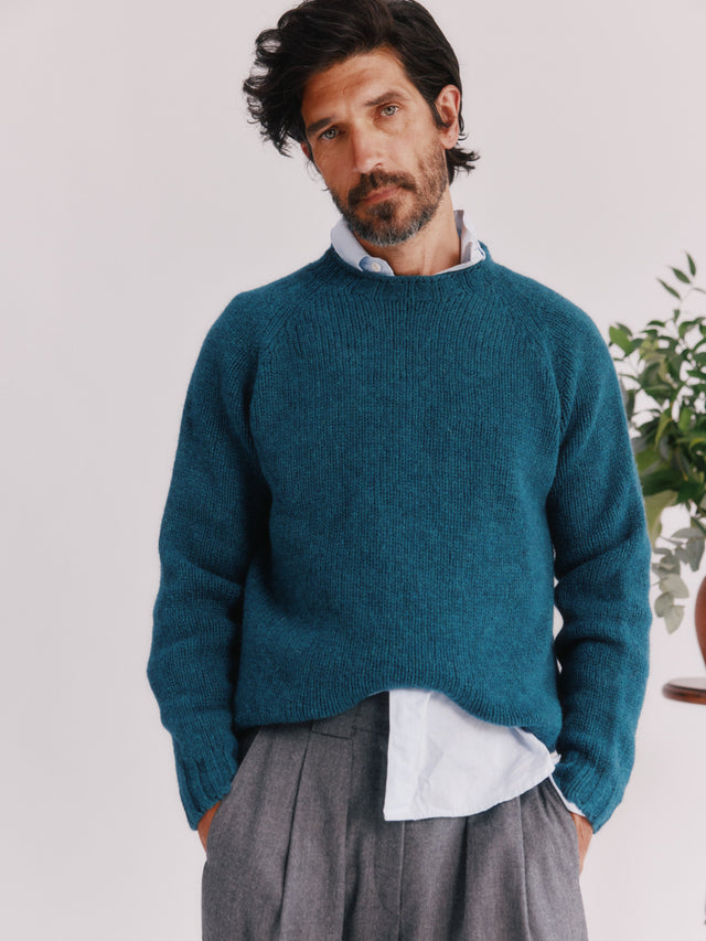 Blue Mogganer North Sea Chunky Seamless Supersoft Shetland Sweater - Storm Dark Teal