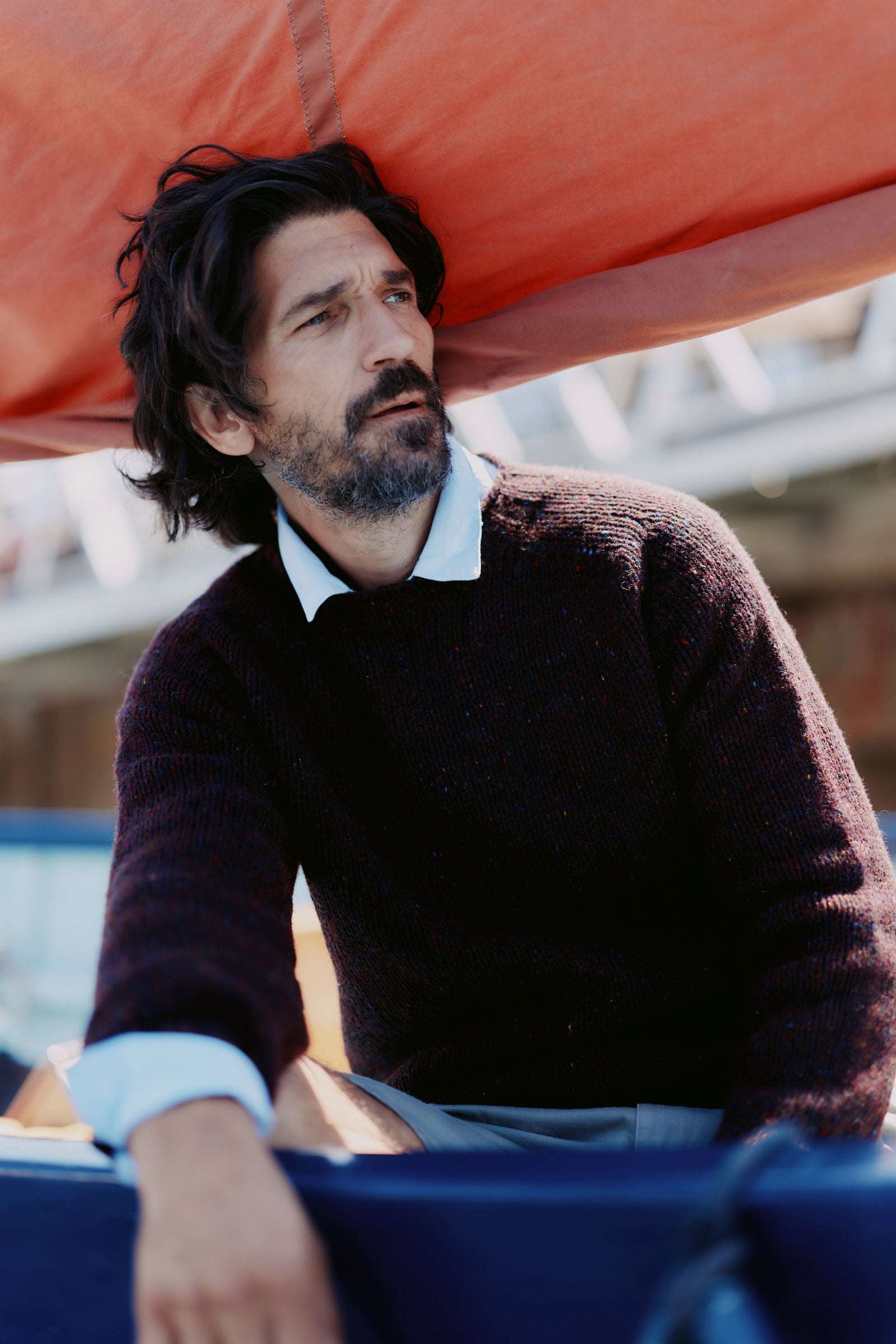 Blue Mogganer Trawlerman Chunky Glenugie Nep Sweater - Lewis Dark Aubergine