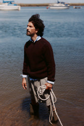 Blue Mogganer Trawlerman Chunky Glenugie Nep Sweater - Lewis Dark Aubergine