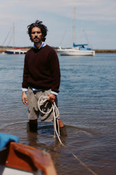 Blue Mogganer Trawlerman Chunky Glenugie Nep Sweater - Lewis Dark Aubergine