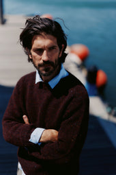 Blue Mogganer Trawlerman Chunky Glenugie Nep Sweater - Lewis Dark Aubergine