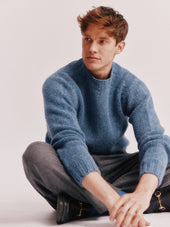 Blue Mogganer Trawlerman Chunky Glenugie Nep Sweater - Ossian Blue