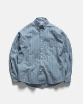 WOLF BUTTON-DOWN SHIRT - CLEARWEATHER BLUE / WHITE / TAN TWISTED STRIPE SUMMER COTTON / LINEN OXFORD