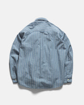 WOLF BUTTON-DOWN SHIRT - CLEARWEATHER BLUE / WHITE / TAN TWISTED STRIPE SUMMER COTTON / LINEN OXFORD