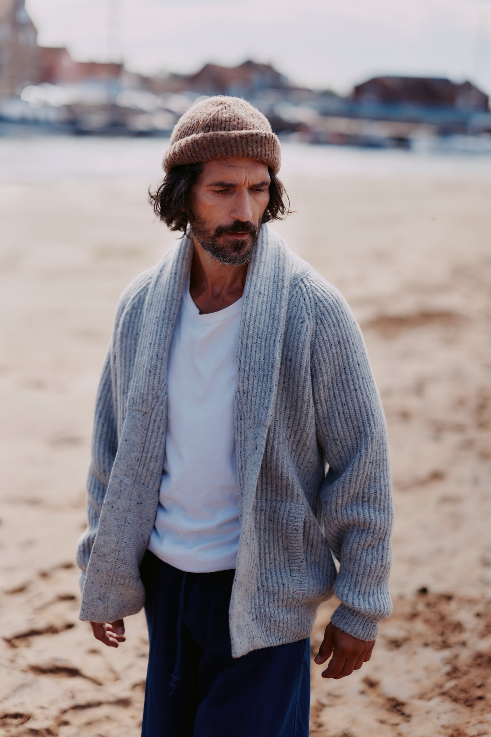 Blue Mogganer Harbourmaster Glenugie Chunky Shawl Cardigan - Islay Silver Grey