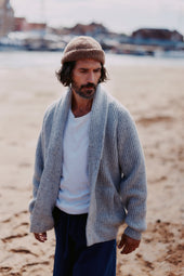 Blue Mogganer Harbourmaster Glenugie Chunky Shawl Cardigan - Islay Silver Grey