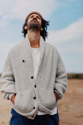 Blue Mogganer Harbourmaster Glenugie Chunky Shawl Cardigan - Islay Silver Grey