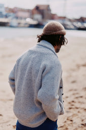 Blue Mogganer Harbourmaster Glenugie Chunky Shawl Cardigan - Islay Silver Grey