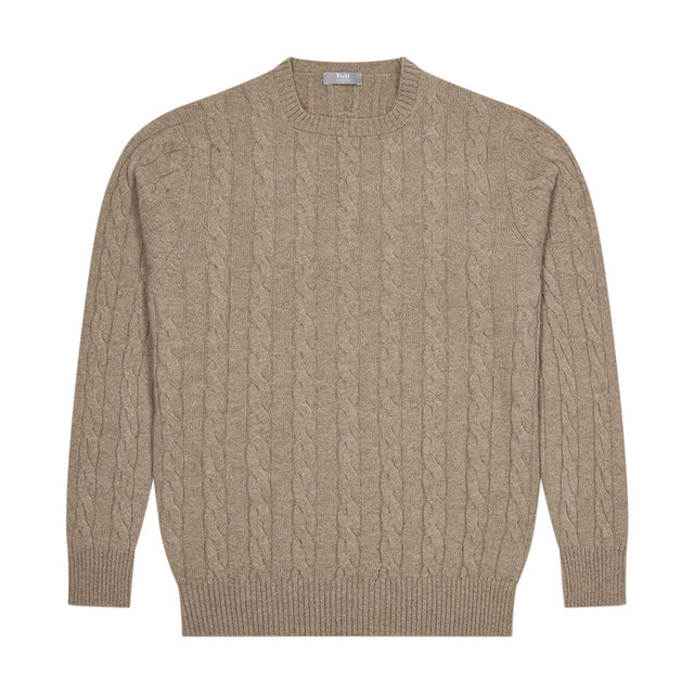 Bowhill Scottish Cashmere Cable Knit Jumper in Stoneage Beige
