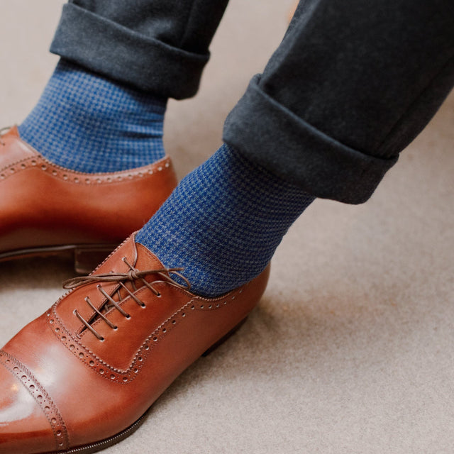 Gris & Bleu roi - Pied-de-poule - Laine