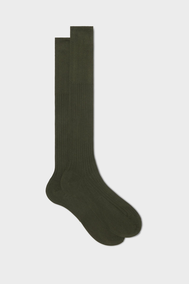 CALZA CESARE. 100% COTONE,TINTA UNITA, OLIVE.