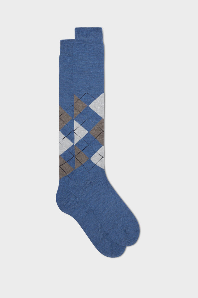 CALZA LAPO, 90% LANA 10% POLIAMMIDE, INTARSIO, BLUE-LIGHTBLUE-LIGHTBROWN-GREY.