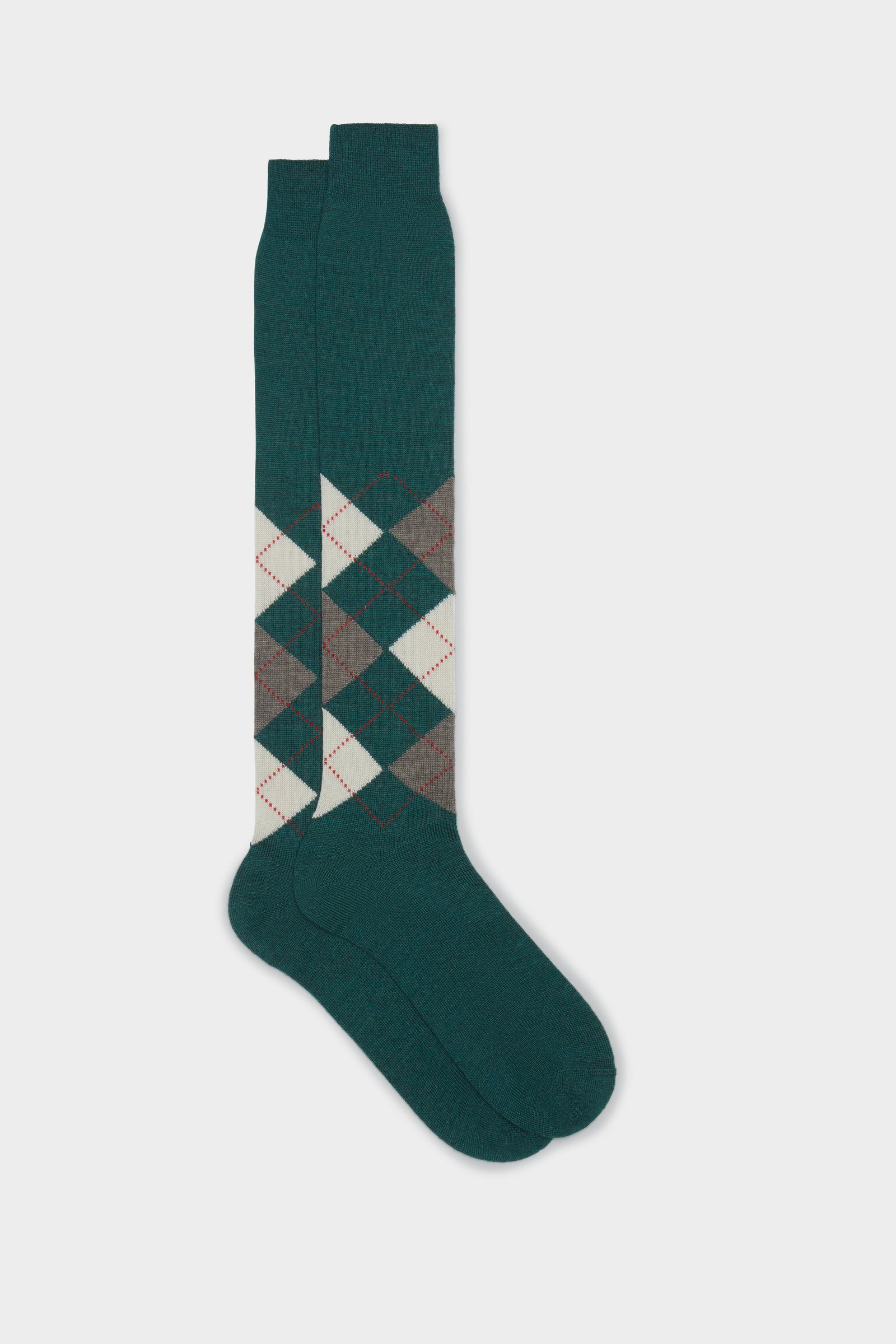 Calza Lapo 90 Lana 10 Poliammide Intarsio Fir Neutral Dk Brown Blood