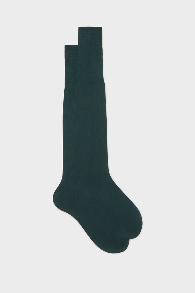 CALZA LORENZO. 100% COTONE, TINTA UNITA, FOREST GREEN.