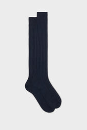 CALZA VALERIO. 90% LINO, 10% NYLON, TINTA UNITA, NAVY.