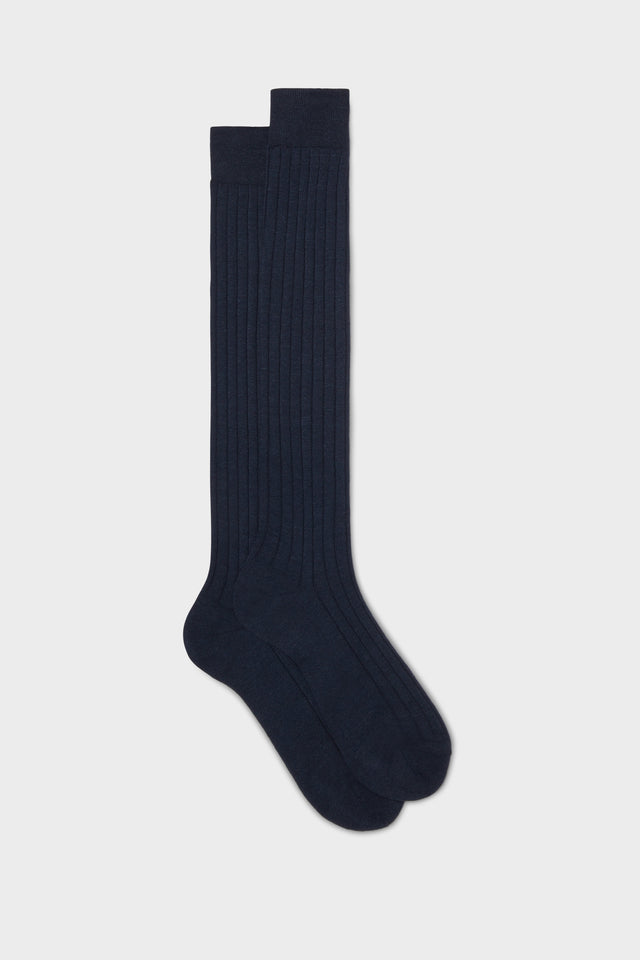 CALZA VALERIO. 90% LINO, 10% NYLON, TINTA UNITA, NAVY.