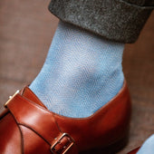 Bleu Ciel Beige Chevrons Fil D Cosse