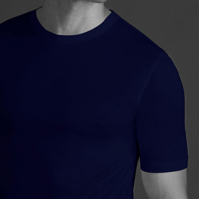 T-shirt col rond - Bleu - Coton