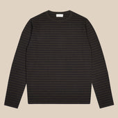 Cashmere cotton breton stripe sweater in olive and navy