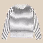 Cashmere cotton breton stripe sweater in ecru and navy
