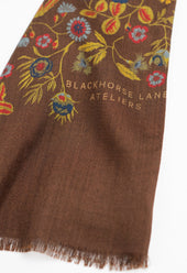 Brown Floral Wool Silk Scarf