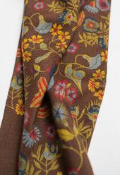 Brown Floral Wool Silk Scarf