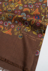 Brown Floral Wool Silk Scarf