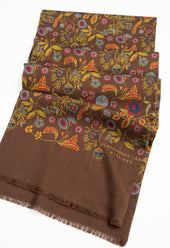 Brown Floral Wool Silk Scarf
