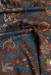 Brown Peacock and Floral Wool Silk Scarf