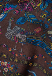 Brown Peacock and Floral Wool Silk Scarf