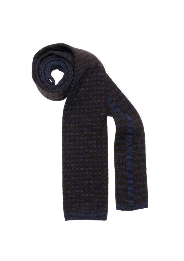 Brown & Blue Wool Maglia Tie, Pattern 7