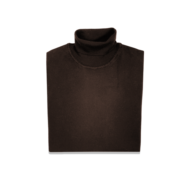 Roll Neck Jumper in Chocolate Brown Cashmere Silk