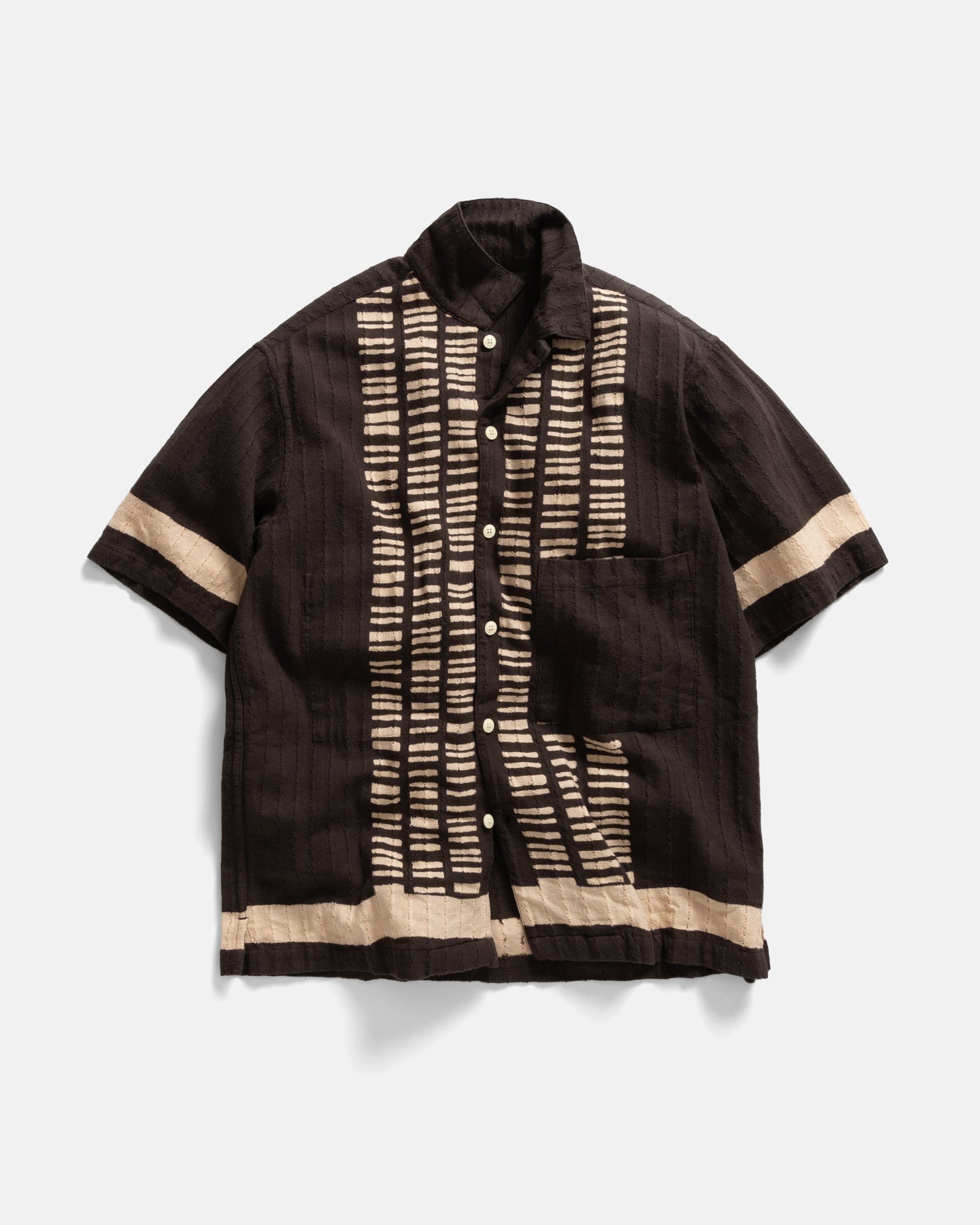 Isle Ss Shirt Discharge Block Printed Fondente Handwoven Cotton Mesh