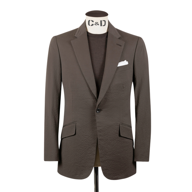 Single Breasted Notch Lapel Suit in Brown Seersucker