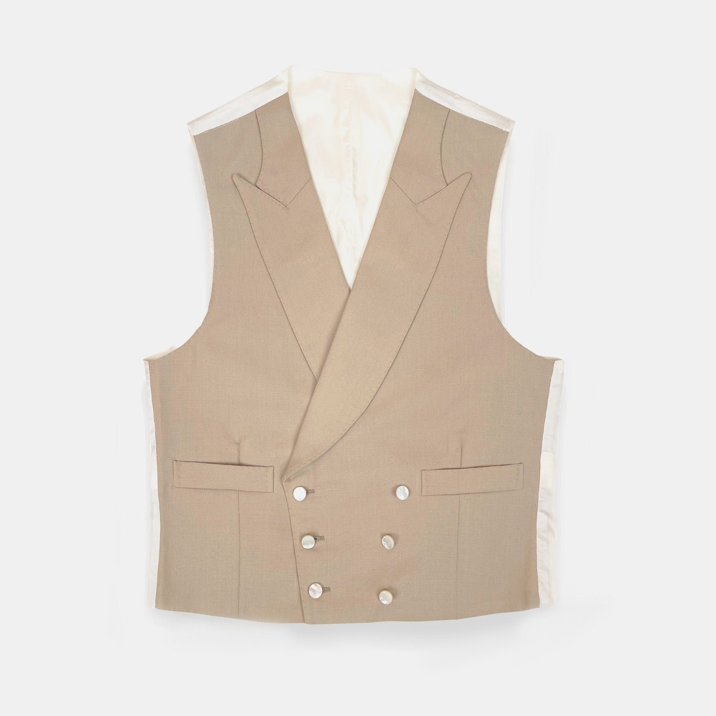 Double Breasted Wool Waistcoat In Buff Cream
