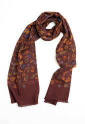 Burgundy Floral Wool Silk Scarf