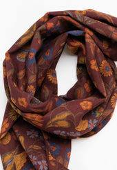 Burgundy Floral Wool Silk Scarf