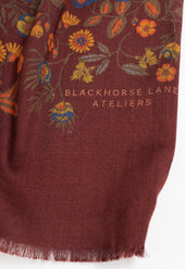Burgundy Floral Wool Silk Scarf
