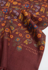 Burgundy Floral Wool Silk Scarf
