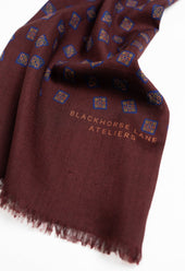 Burgundy Geometric Motif Wool Silk Scarf
