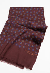 Burgundy Geometric Motif Wool Silk Scarf