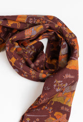 Burgundy Hunting Archers Wool Silk Scarf